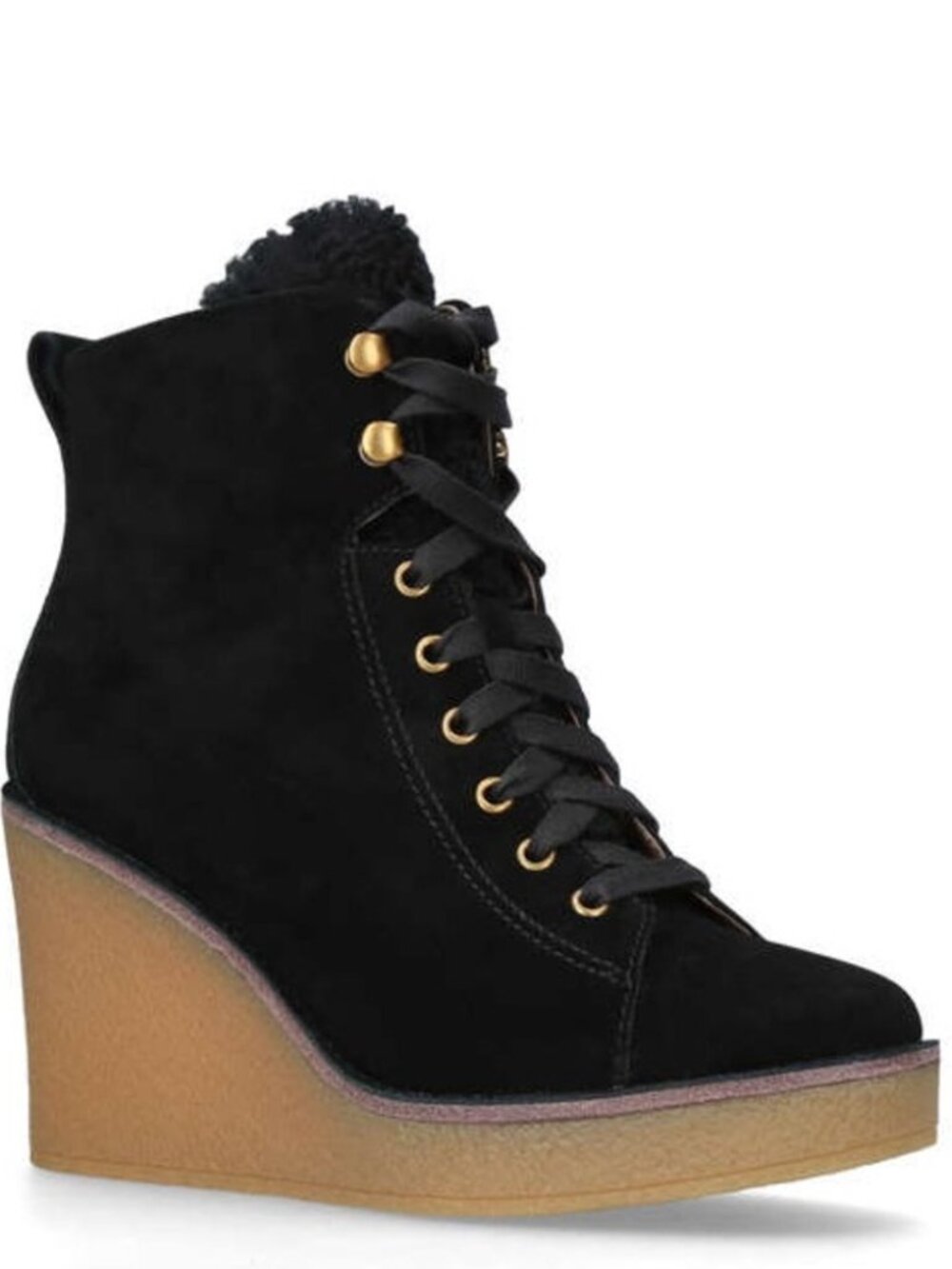 UGG Australia Kiernan Shearling Wedge Boot Black Suede Size 7 New In Box